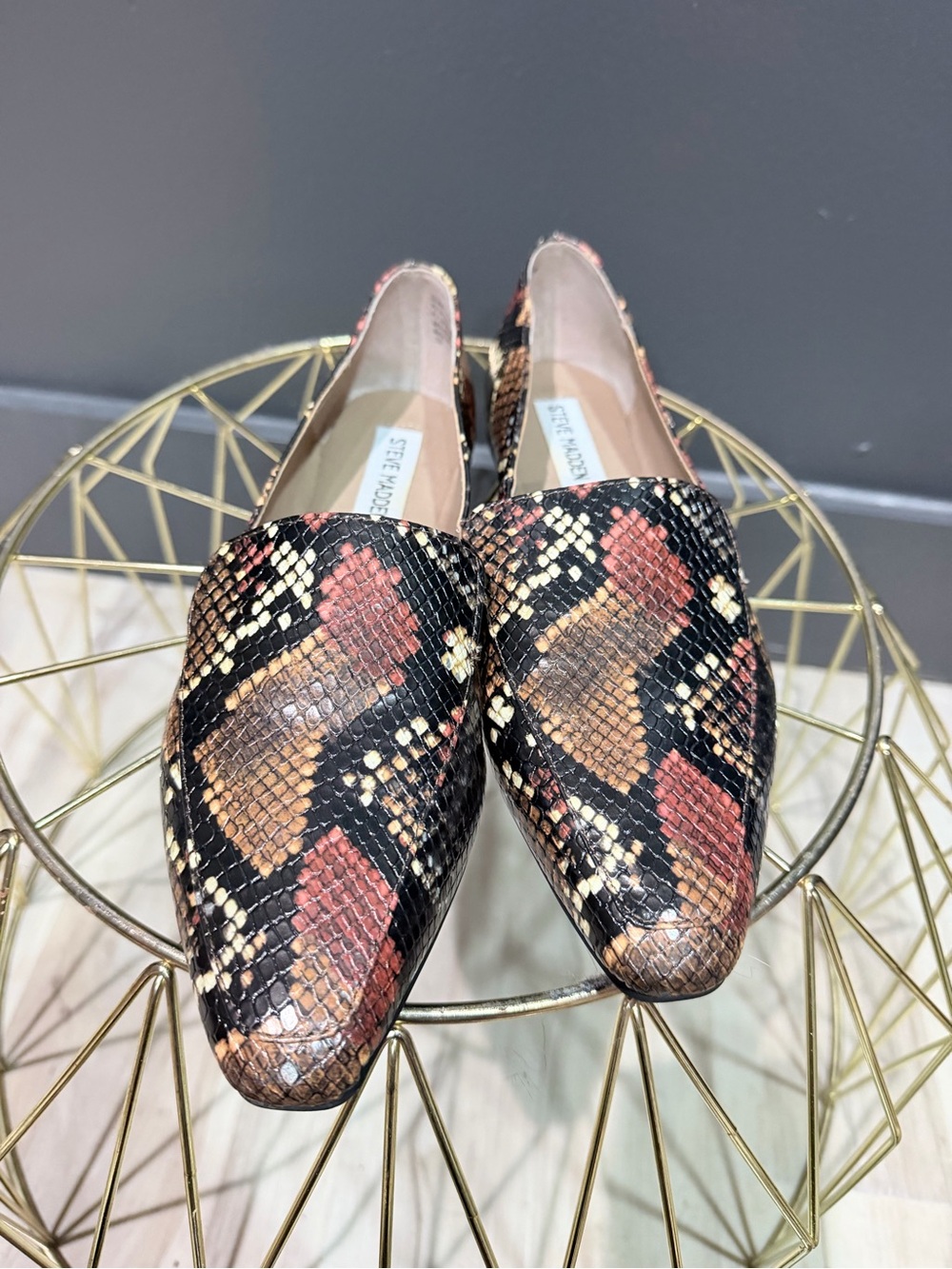 Steve Madden Snake Print Pointed Toe Loafers Flats